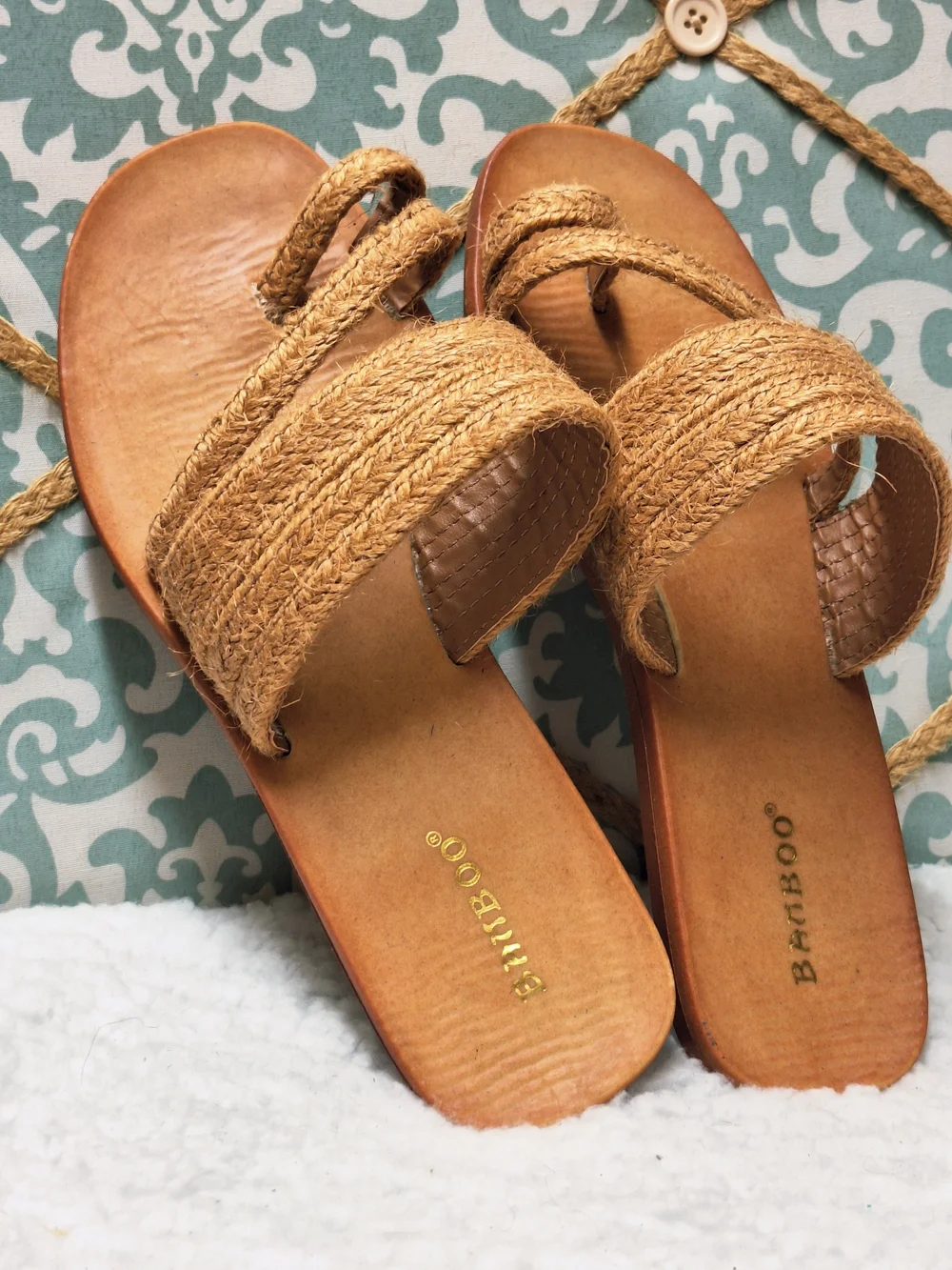 Bamboo Tan Braided Flat Sandals Slides 7